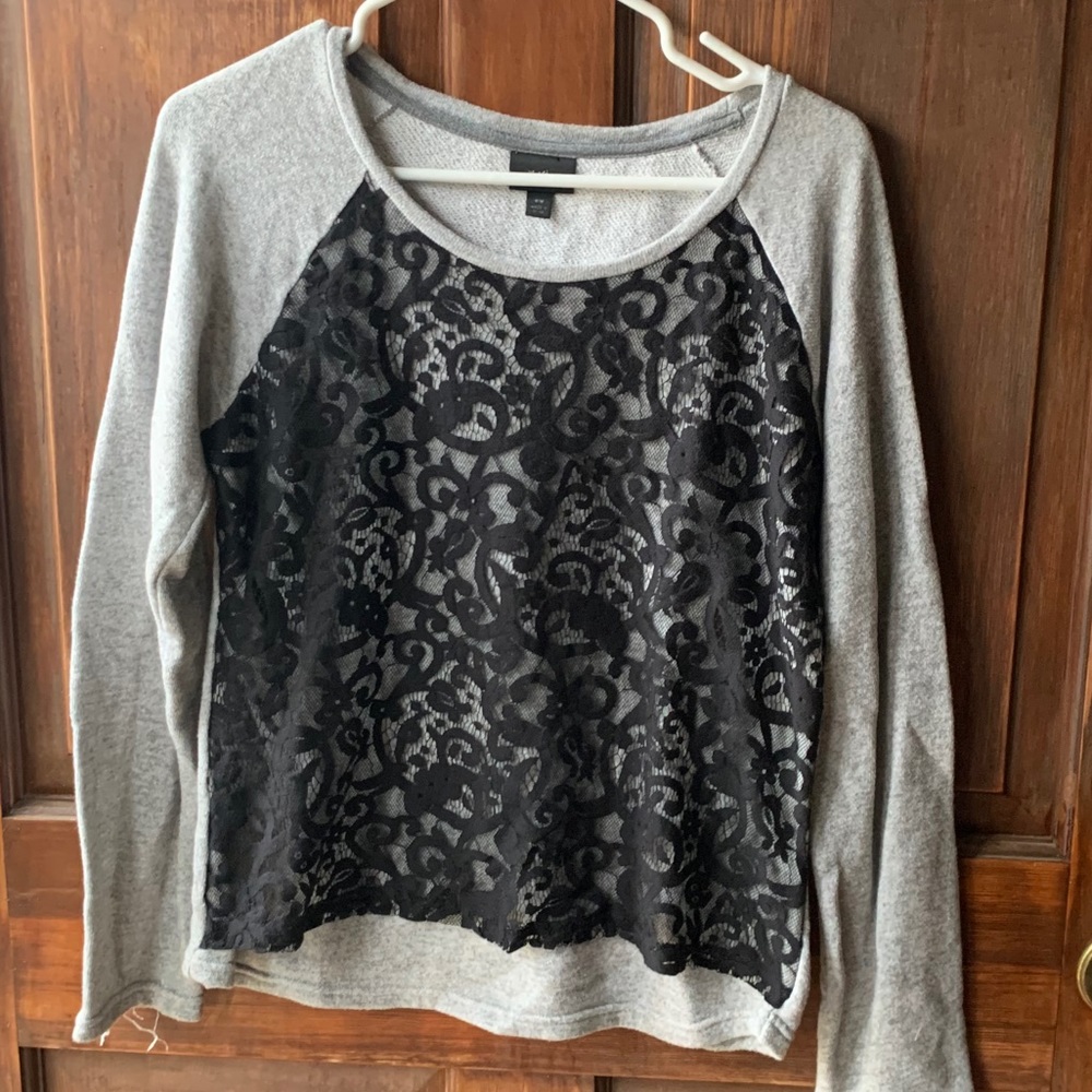 Gray sweater with black lace